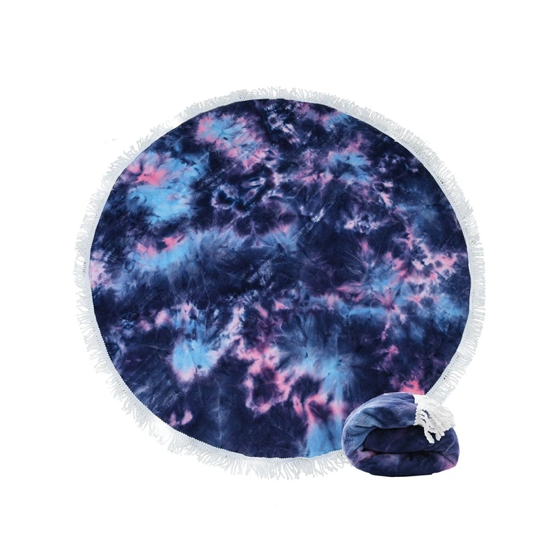 Multi-Purpose Hot Selling Tie-Dye Wholesale Microfiber Soft Round Beach Towel with Tassels