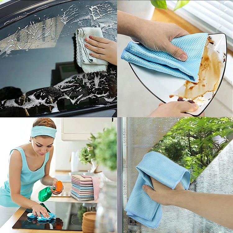 Multi-Purpose Super Absorbent Microfiber Towel Fish Scale Cloth for Cleaning Car Care and Kitchen Wiping Rags