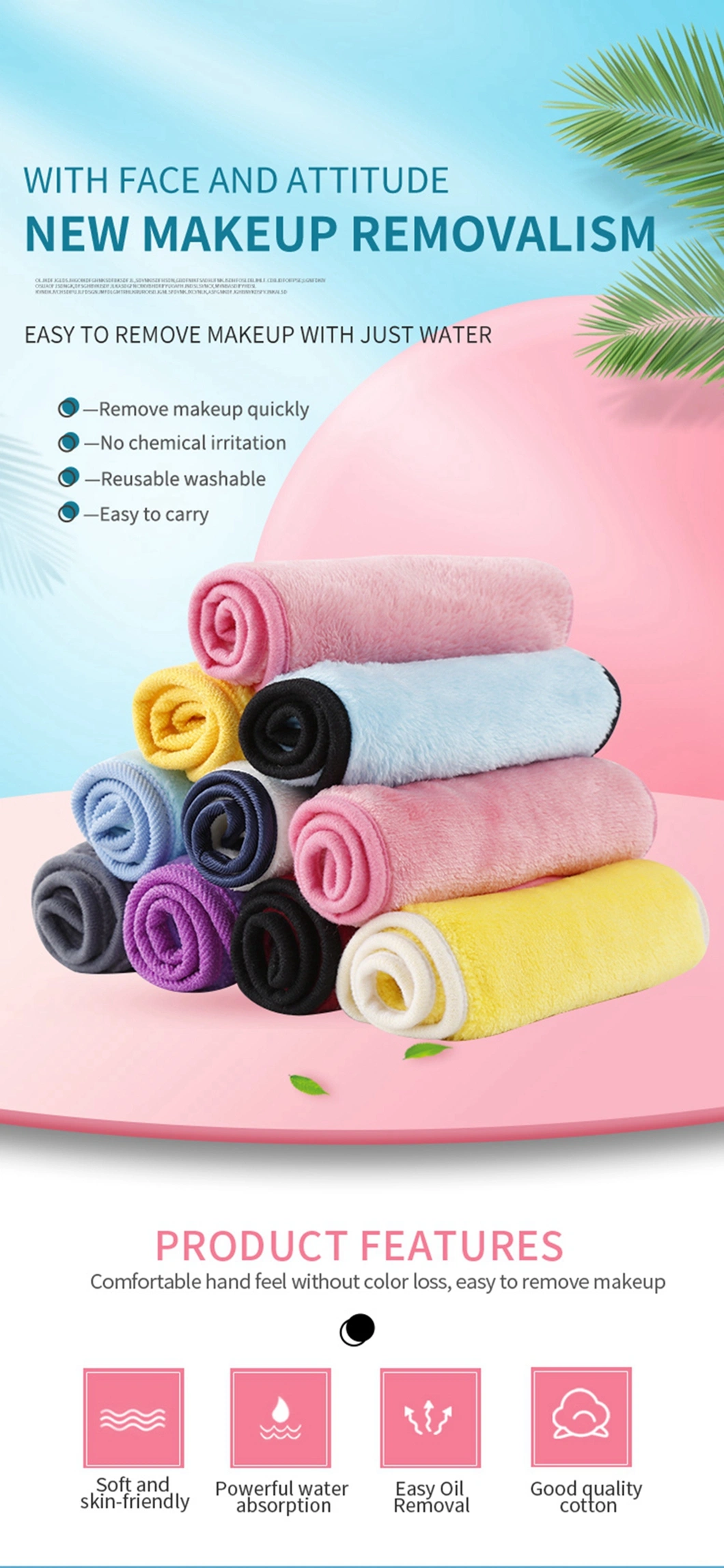 Microfiber Beauty Cleansing Face Wash Cloth Facial Towels Makeup Remover Towel