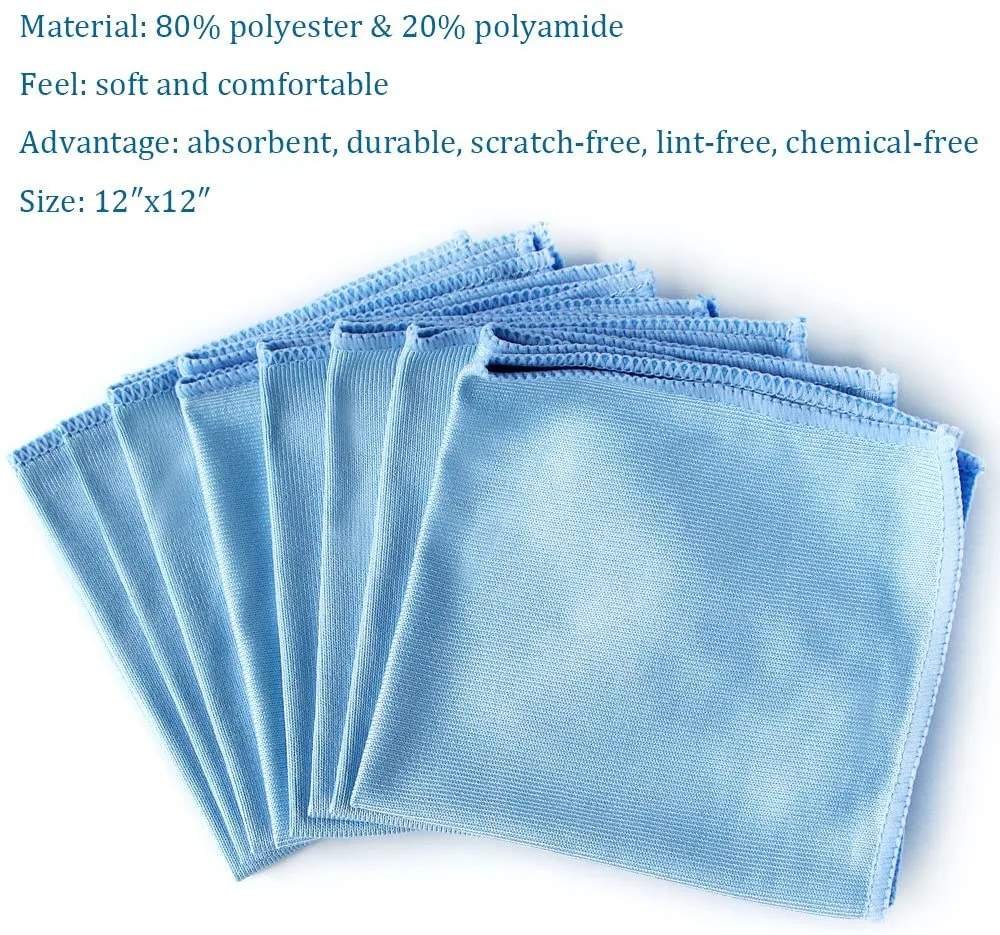 40X40cm 280GSM Lint Free Streak Free Glass Cleaning Cloths Shinny Microfiber Window Towel