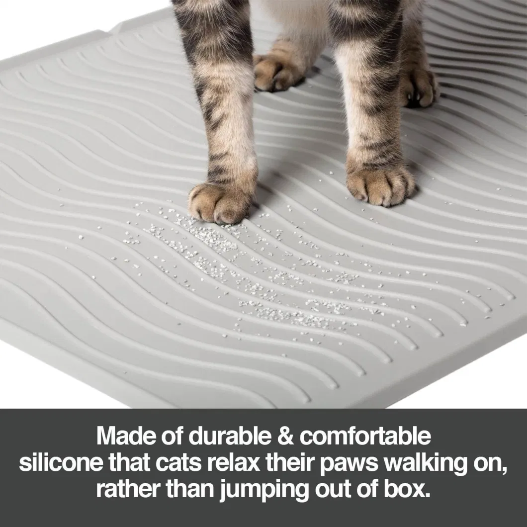 Waterproof Cat Litter Mat W/Inner Channels &amp; Raised Outer Lip Premium Grade Silicone
