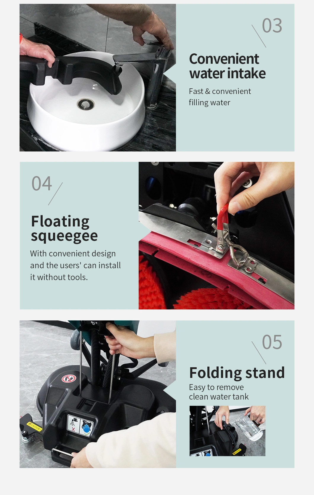 Commercial Floor Scrubber Machine Hand Push Mini Mop Adjustable Water Flow