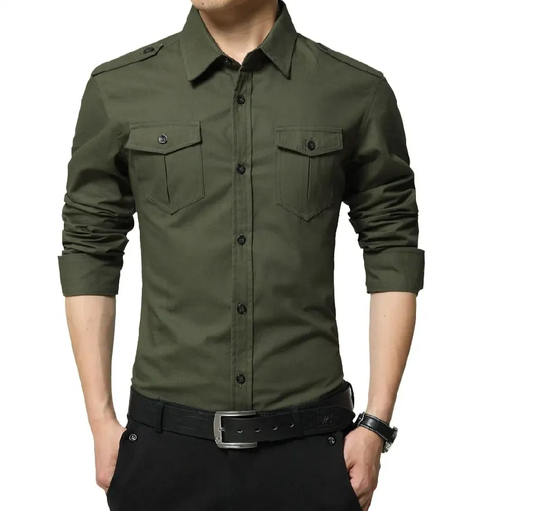 Factory Manufacturer Cotton Military Style Casual Chest Pocket Shirts for Men&prime;s