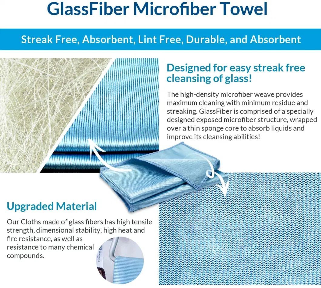 40X40cm 280GSM Lint Free Streak Free Glass Cleaning Cloths Shinny Microfiber Window Towel