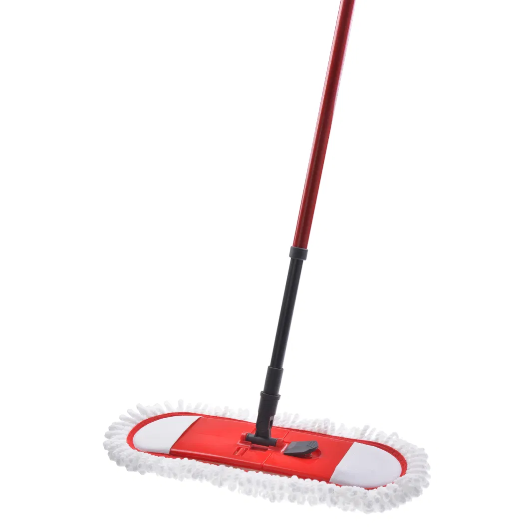 Professional Dry Floor Flat Mop with Stainless Steel Telescopic Handle and Washable Pad Microfiber Chenille Refill for Office Home Cleaning