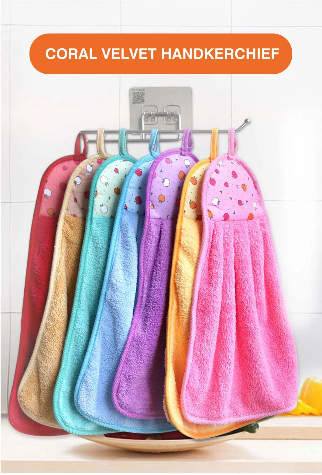 Factory Price Colorful Hand Towel Hanging Lovely Soft Absorbent Thick Coral Velvet Hand Towel Microfiber Kitchen Rag