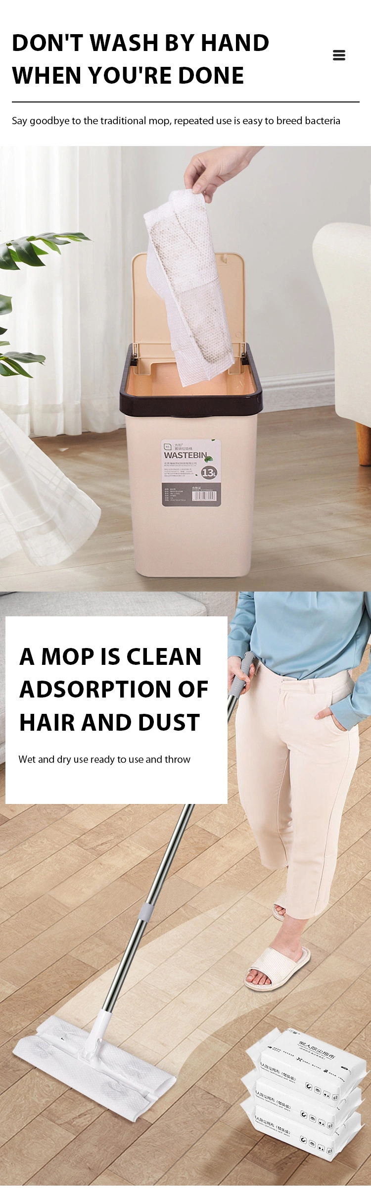 Disposable Dust Mob Xiaomi Easy Clean Flat Mop with Nonwoven Fabric Refill Wipes