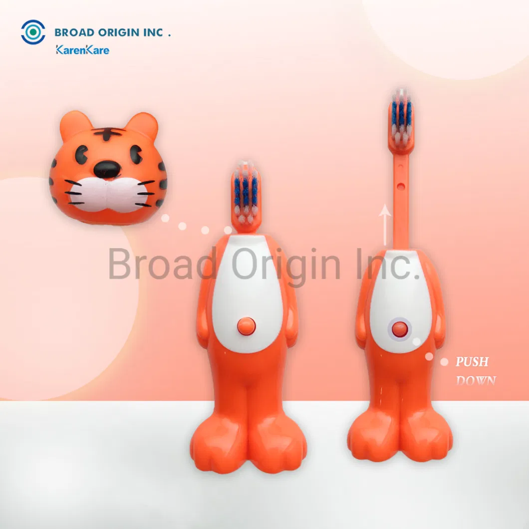 BPA Free Unique Tiger Character Head Funny Kids Toothbrush Animal Shape