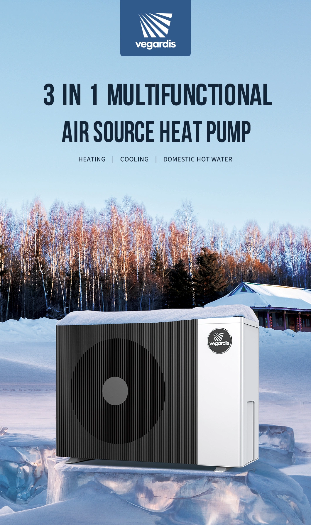 High Cop R32 Air Source Ashp Heat Pump for New Buildings Renovations and Replacements