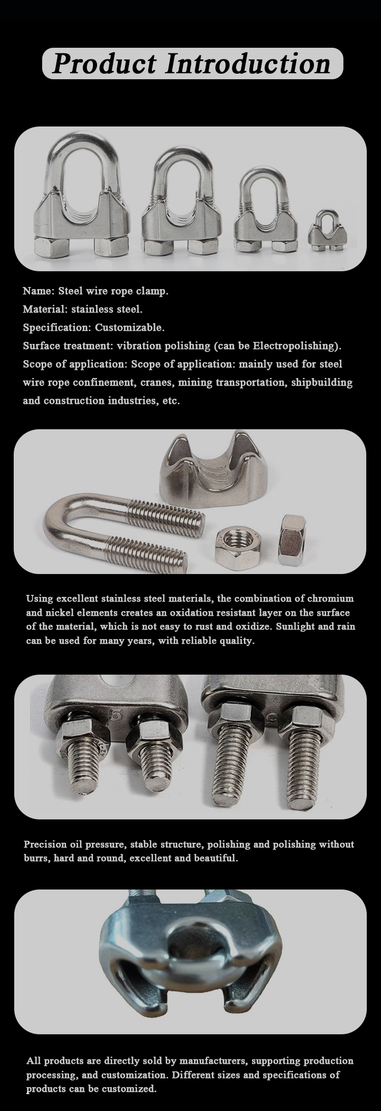 Factory Price 304 Stainless Steel Wire Rope Clips Card Head