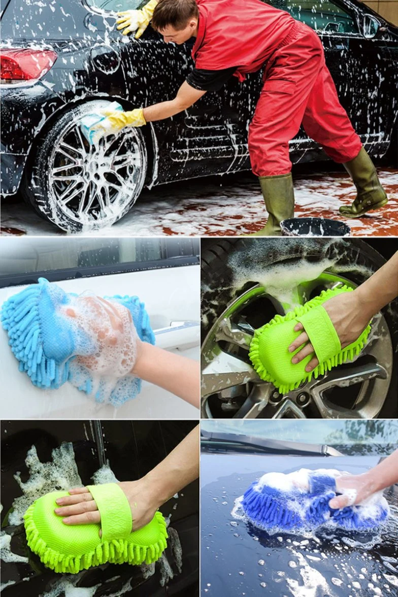 Hot Selling Microfiber Chenille Car Wash Clean Sponge Cleaning Brush Pad with Elastic Band