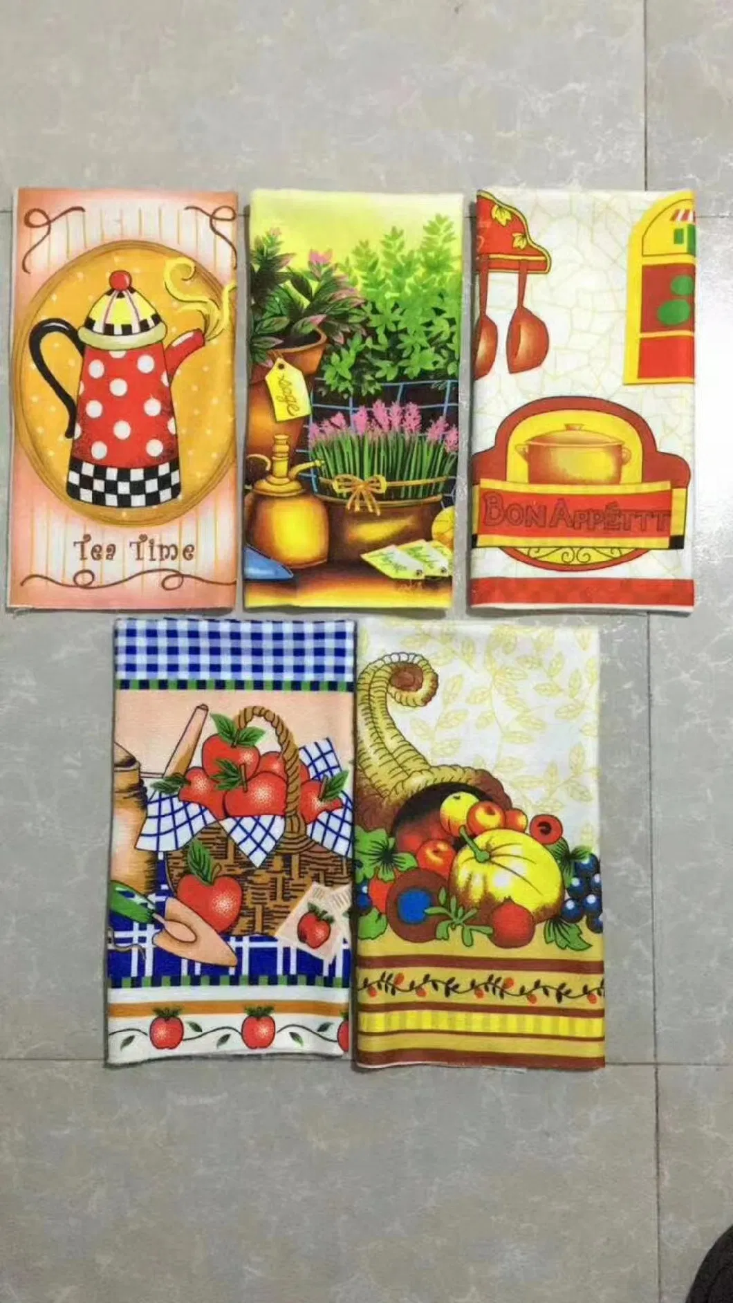 Kitchen Towel Polyester Hot Transfer Printing and Plain Colors Tea Towel