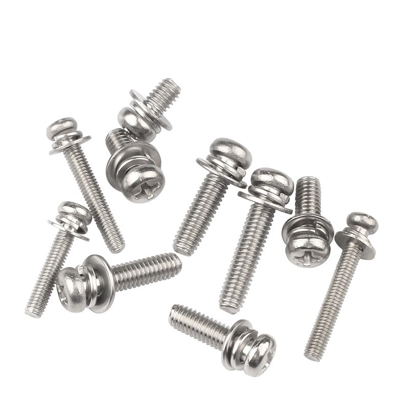 Stainless Steel 304 Cross Round Head with 2 PCS Gasket Machine Screw GB70-85