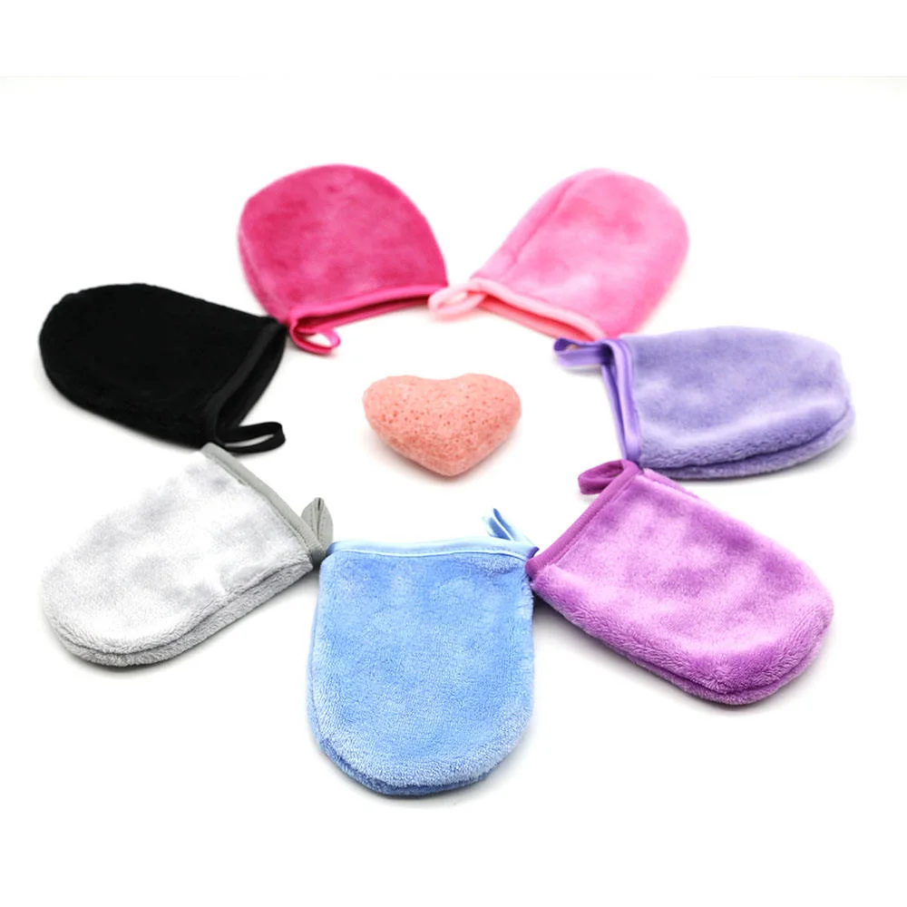 Custom Label Soft Microfiber Velvet Cotton Facial Towel Reusable Face Cleaning Makeup Remover Gloves Eco Friendly Skin Care Facial Pads