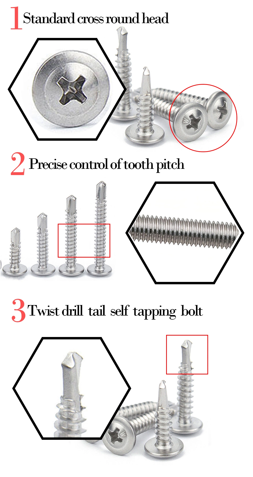Hardware High Strength Cross Round Head with Pad Self Tapping Screw