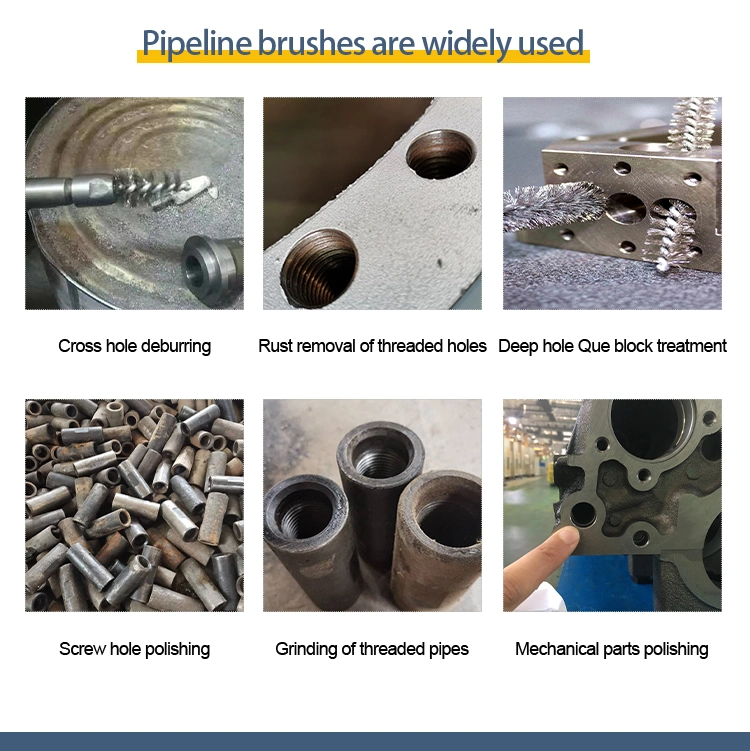 Stainless Steel Wire Pipe Brush, Special Head, Surface Finishing, Polishing, Deburring