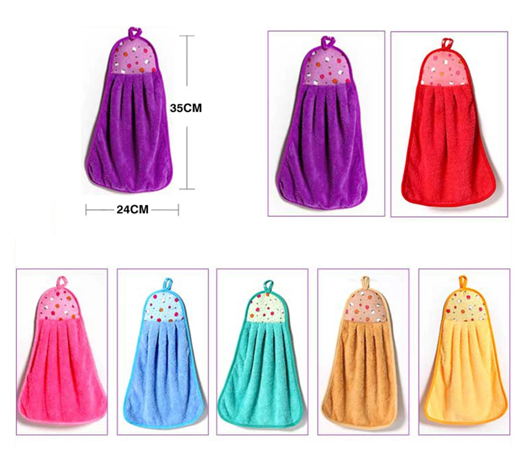 Factory Price Colorful Hand Towel Hanging Lovely Soft Absorbent Thick Coral Velvet Hand Towel Microfiber Kitchen Rag