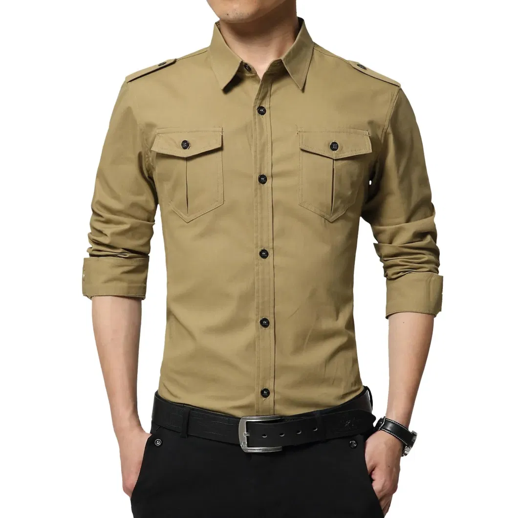 Factory Manufacturer Cotton Military Style Casual Chest Pocket Shirts for Men&prime;s