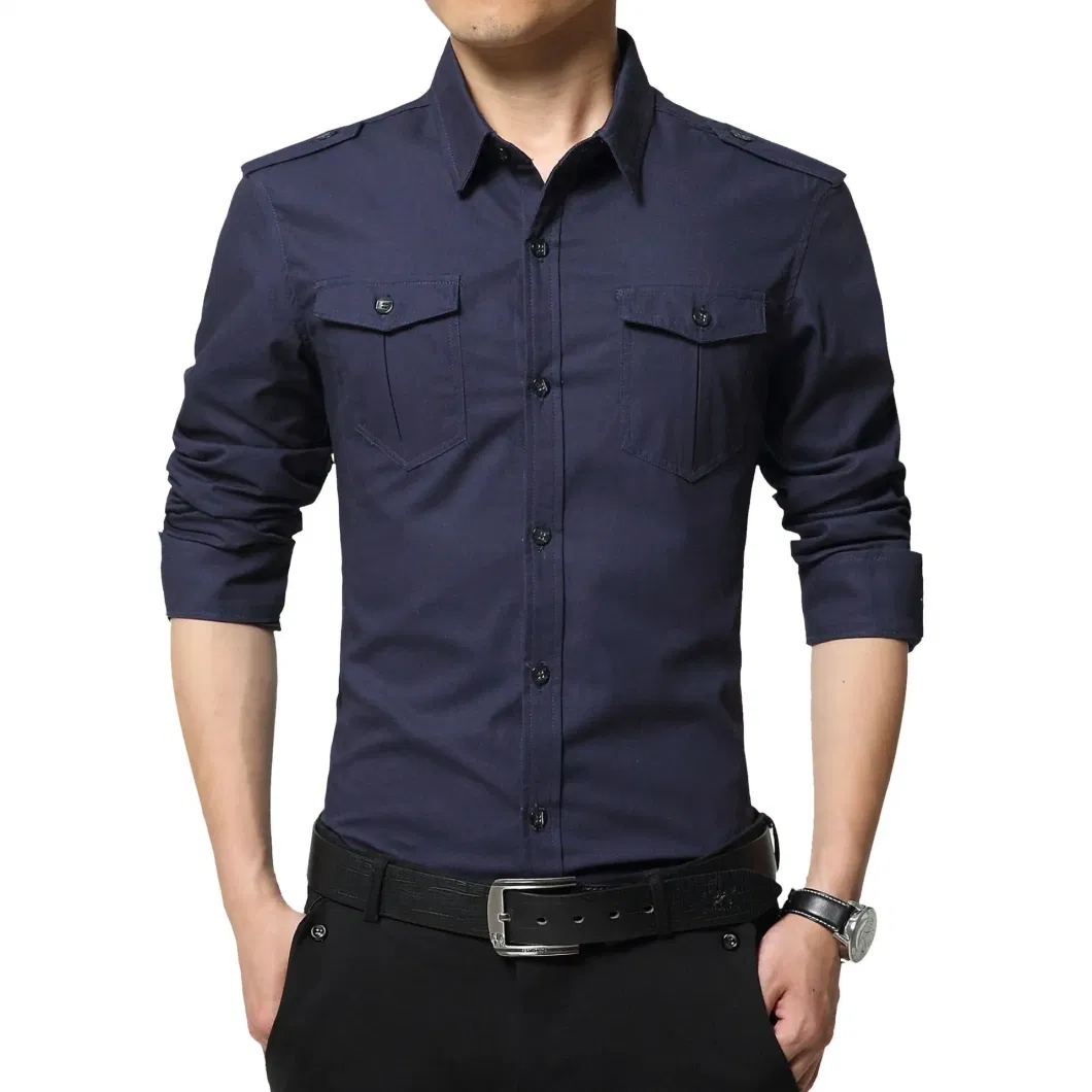 Factory Manufacturer Cotton Military Style Casual Chest Pocket Shirts for Men&prime;s