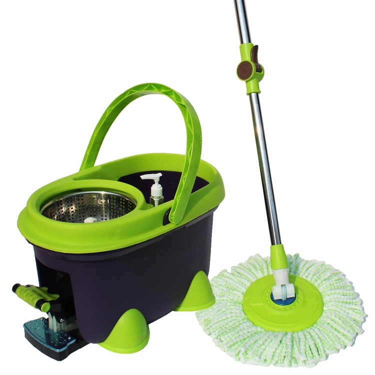 360 Rolling Spin Pole Mop with 2 Microfiber Mop Heads Foot Pedal Floor Mop Bucket Set