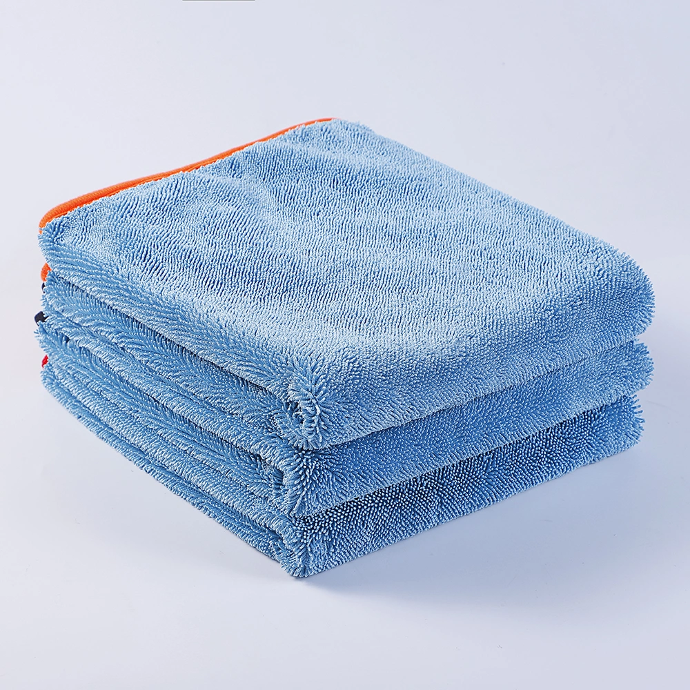 High Absorption Custom Quick-Drying Grey Blue 600GSM 1200GSM 40X40cm 40X60cm 60X90cm Circular Knitted Twist Microfibre Towels Micro Fiber Car Cleaning Cloth