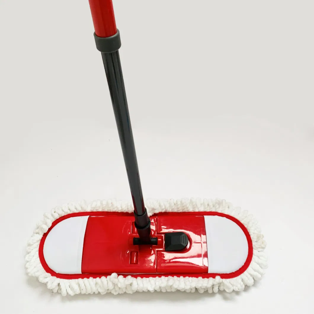 Professional Dry Floor Flat Mop with Stainless Steel Telescopic Handle and Washable Pad Microfiber Chenille Refill for Office Home Cleaning