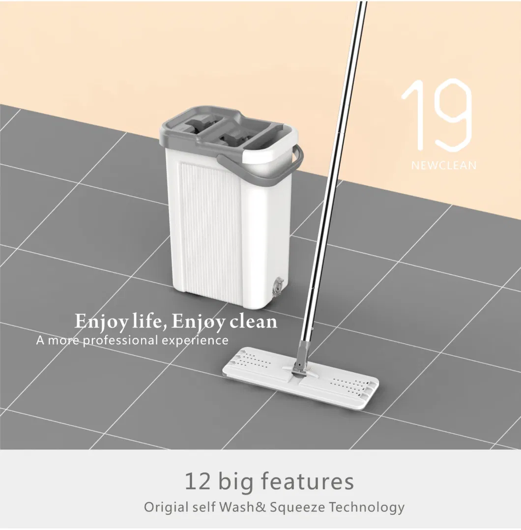 Flat Floor Mop and Bucket Set for Floor Cleaning, Hands Free Squeeze Mop for Hardwood, Laminate Floor. Stainless-Steel Handle, Washable &amp; Reusable Microfiber