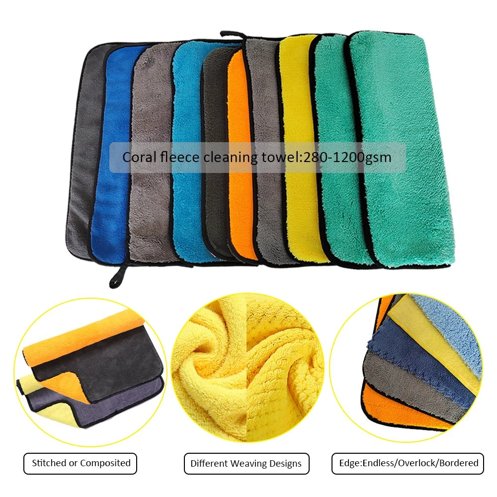 Factory Directly Wholesale Thicken 800GSM 1200 GSM Double Layer Microfiber Towel Quick Dry High Water Absorption Car Wash Cleaning Towel Free Sample