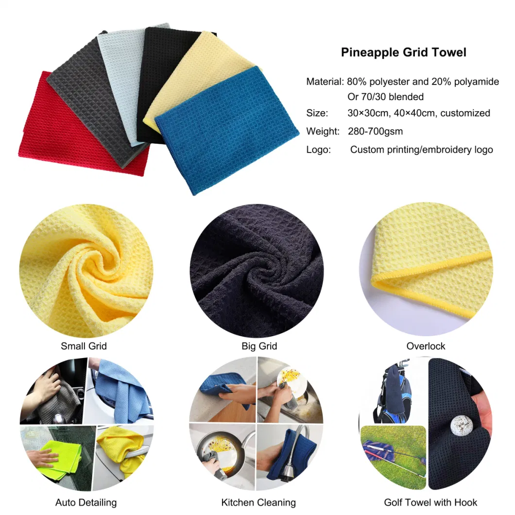 40*40cm Plain Blank Super Absorbent Waffle Hand Kitchen Tea Microfiber Golf Dish Cloth Car Wash Auto Drying Waffle Grid Cleaning Towels