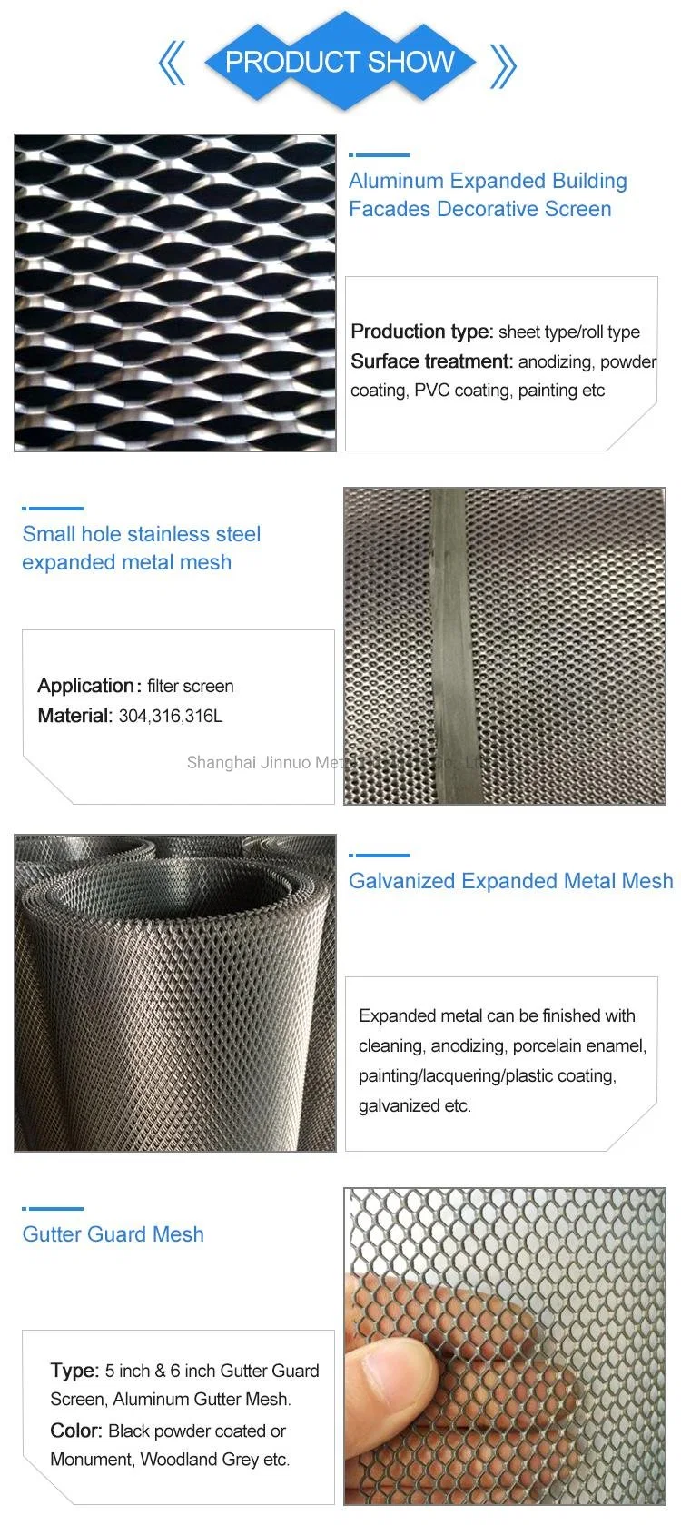 PVC Aluminum Stainless Steel Copper Expanded Metal Mesh Sheet Price