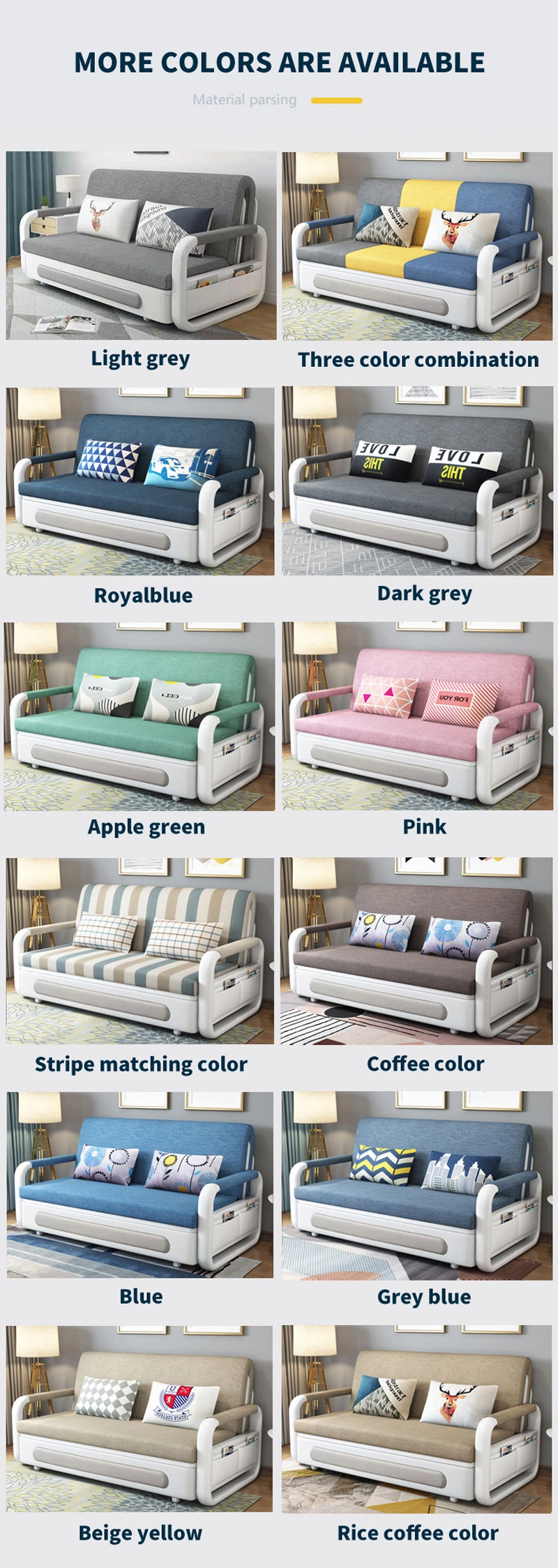 Modern Storage Living Room Sofa Cum Bed Fabric Folding Divan Sofa Bed