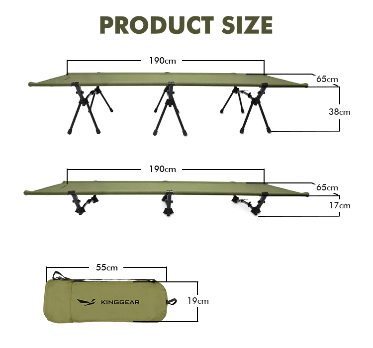 Kinggear Ultralight Compact Travel Aluminum Camping Cot Adjustable Height Sleeping Cot Folding Camping Bed