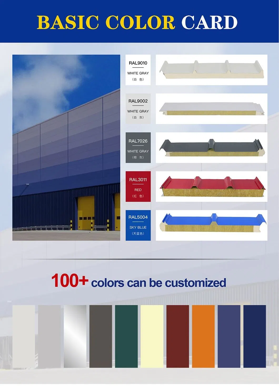 250mm Factory Customized Thickness Metal Roofing Sheet Ral Color PU Sandwich Panel