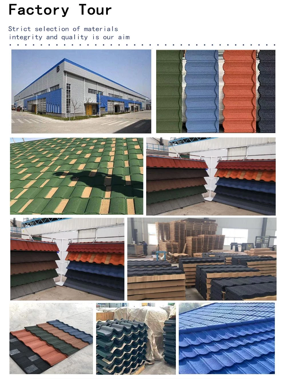 Color Stone Coated Metal Roof Tile 1290X370mm Sheets Tile Roof Stone Coated Metal Rooftile Price