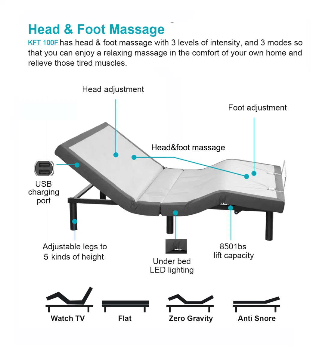 Split King Folding Electric Adjustable Bed with Memory Foam Mattress