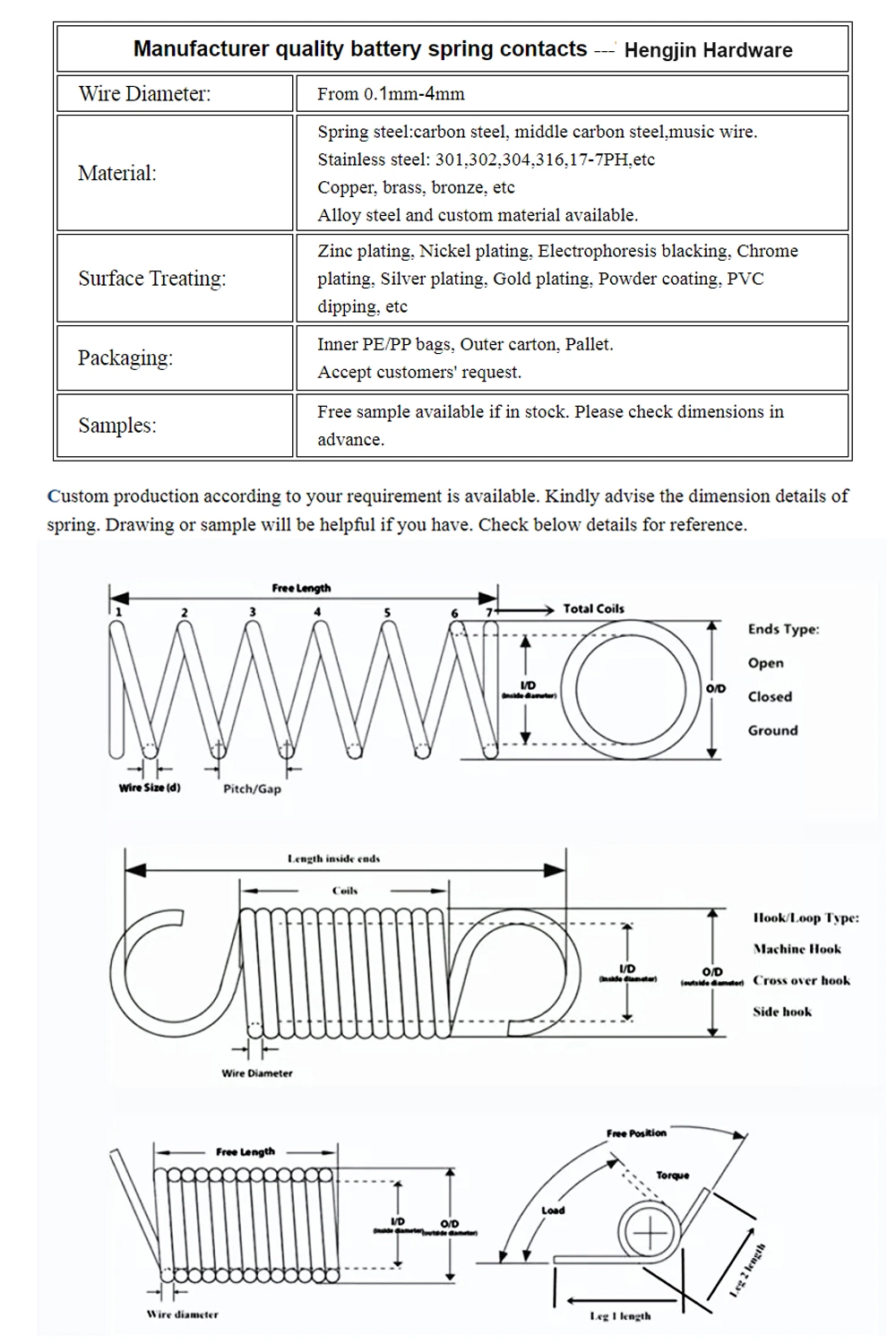 Custom Small Spiral Hook Forming Clip Adjustable Flat Wire Hardware Torsion Spring