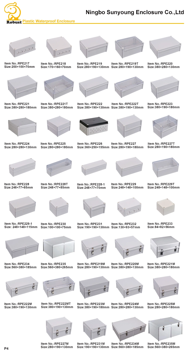 Size Optional ABS IP65 Rating Draw Latch Plastic Showerproof Injection Molding Enclosures