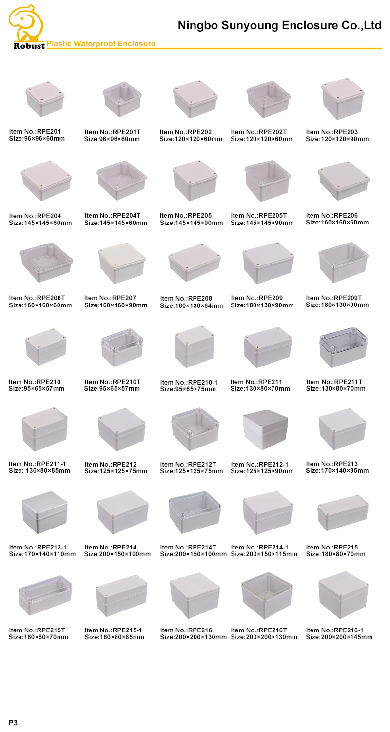 Size Optional ABS IP65 Rating Draw Latch Plastic Showerproof Injection Molding Enclosures