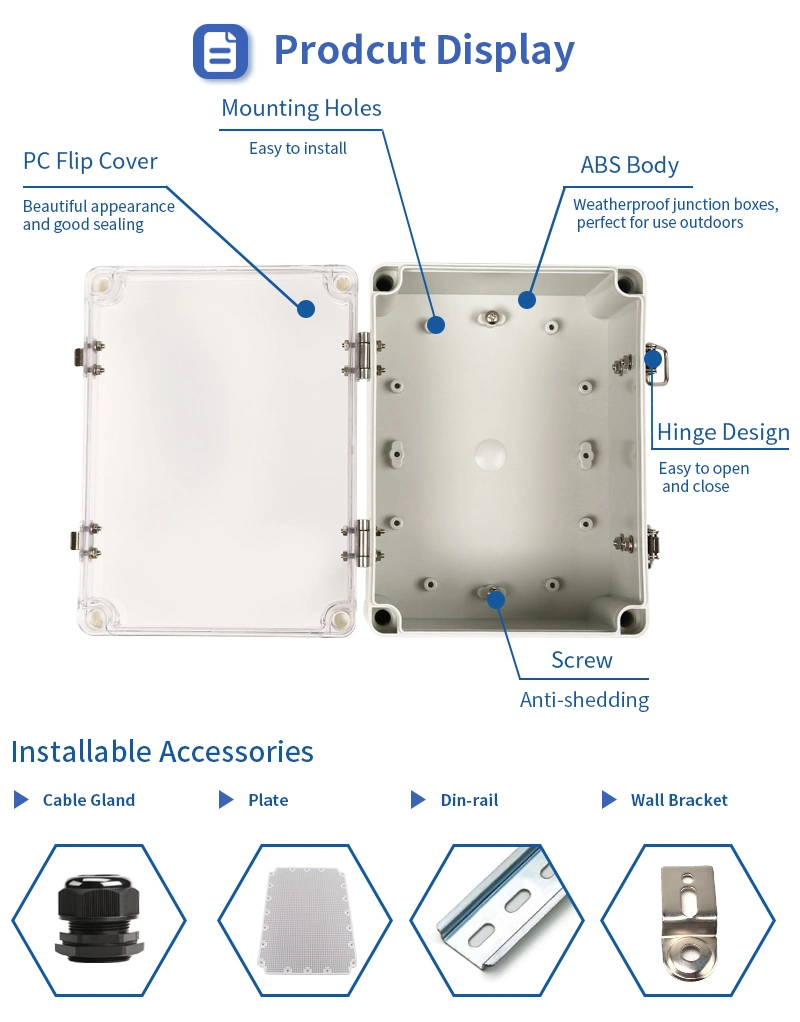 IP67 Waterproof Electrical Enclosure PC Junction Box Control Cabinet with Hinges and Buckles