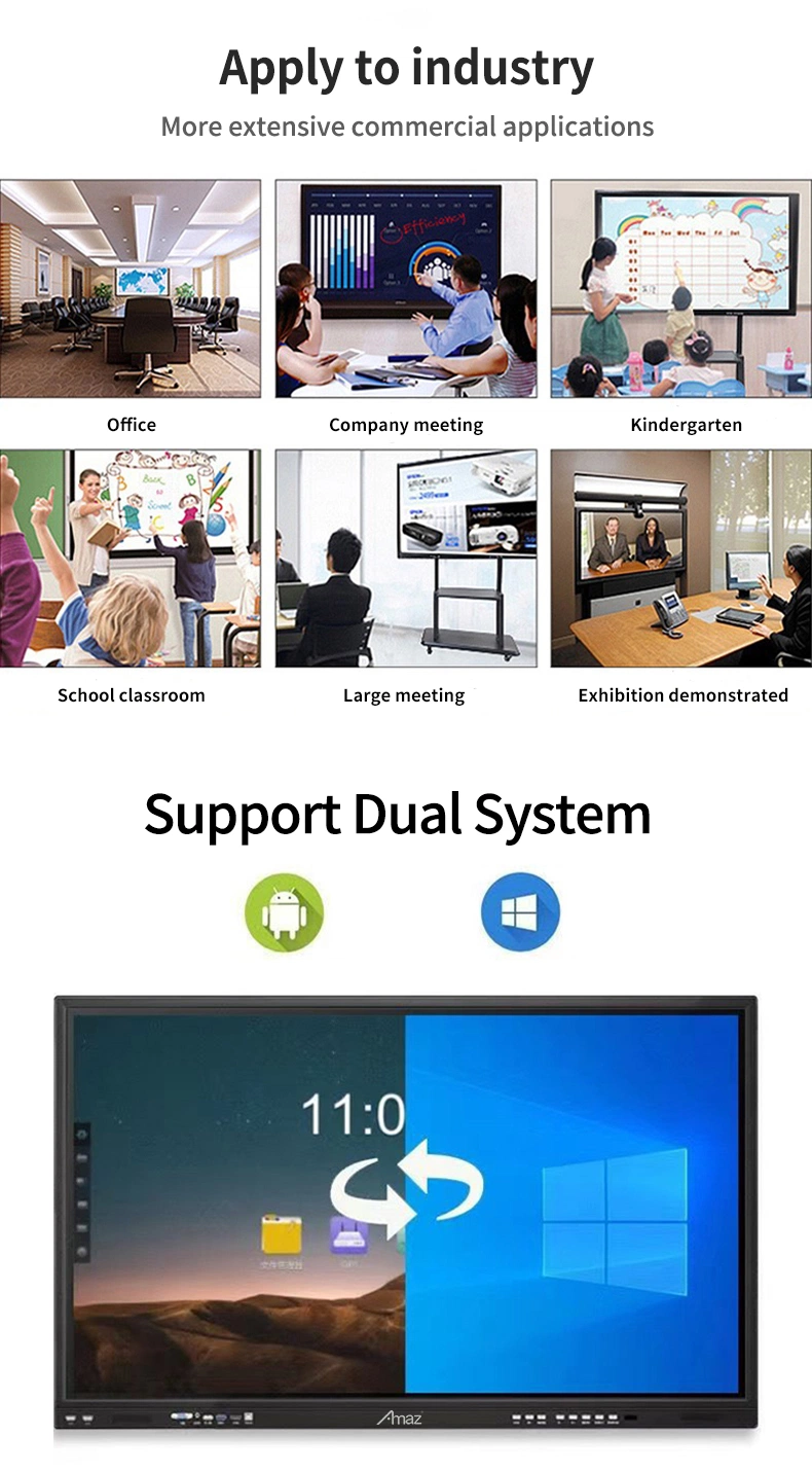 School Interactive Whiteboard 4K HD 65 75 Inch LCD Display Meeting Electronic Digital Interactive Flat Panel Smart White Board