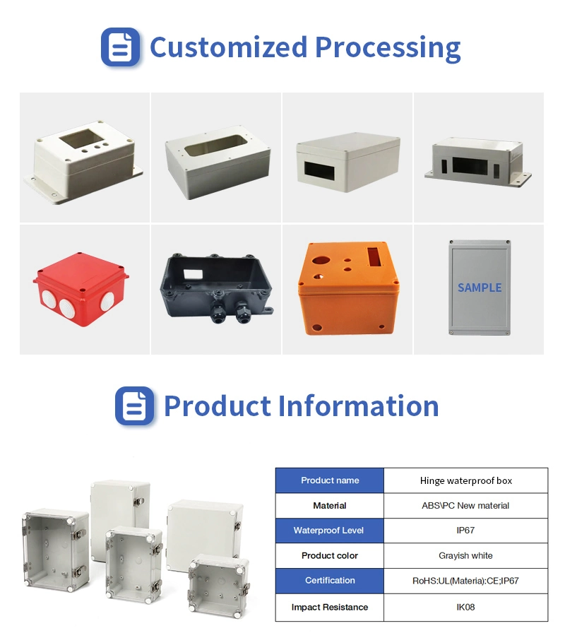 ABS Plastic Box IP66 Waterproof Cover Electrical Junction Box Enclosure PCB Case Outdoor Distribution Box with Hinges Buckle