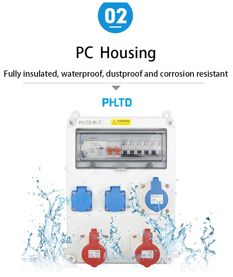 IP65 32A 3p Portable Distribution Board Box Wall Mounted Plastic Outdoor Electrical Distribution