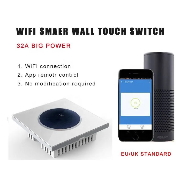 Tuya WiFi 40A Smart Heater Water Glass Panel Switch Alexa Google Voice Remote Control UK EU Air Condition Bolier Wall Switch