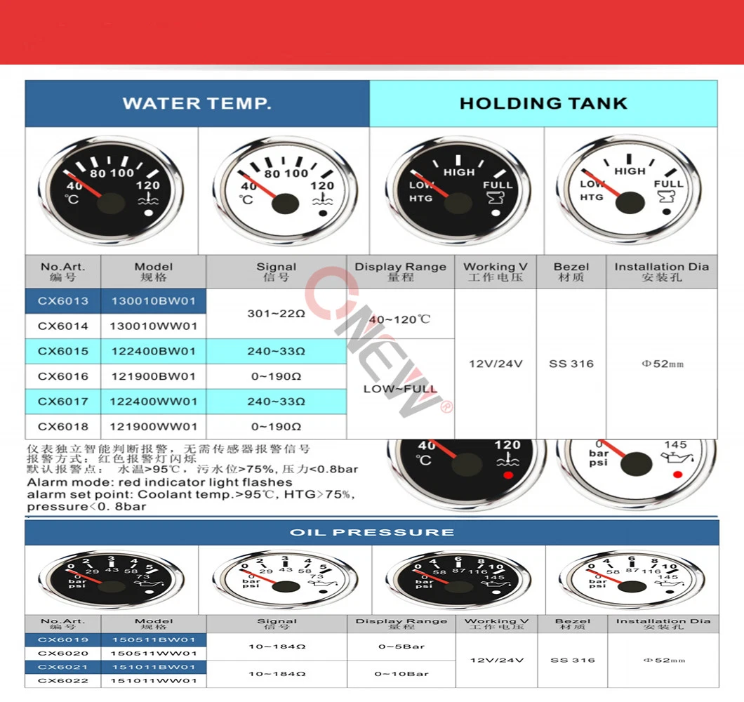 335*200mm 3K Rpm 0-10bar Waterproof Marine Fuel Gauge Control Boat Instrument Panel