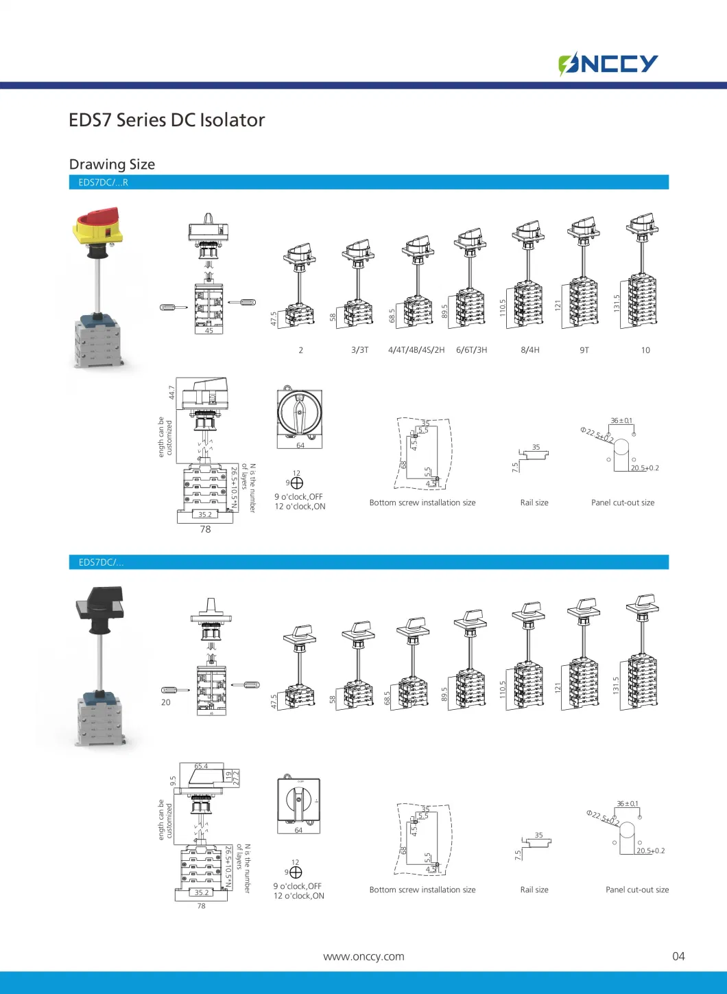 Onccy High Quality Hole Mounting Lockable DC Isolator Switch TUV CE CB SAA CCC Available