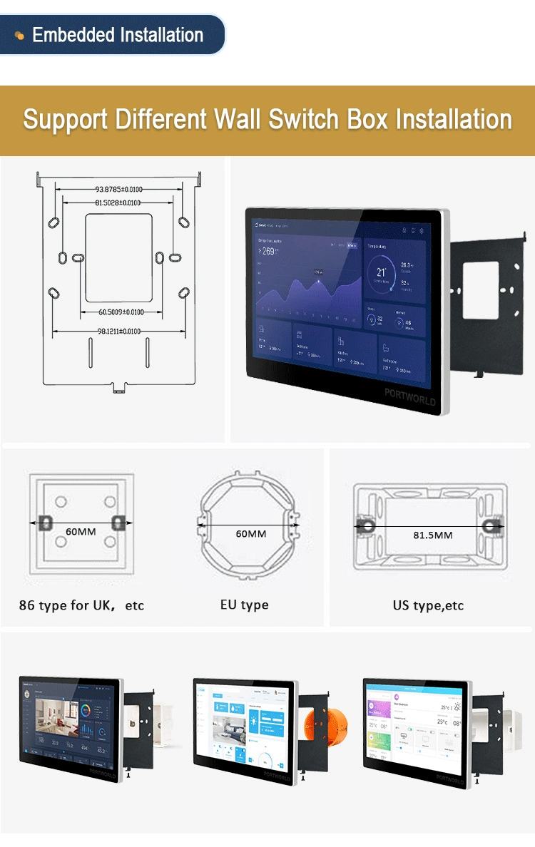 Portworld New CNC 10 Inch Tablet PC Android 11 RJ45 Poe Smart Home Touch Control Panel for Home Automation