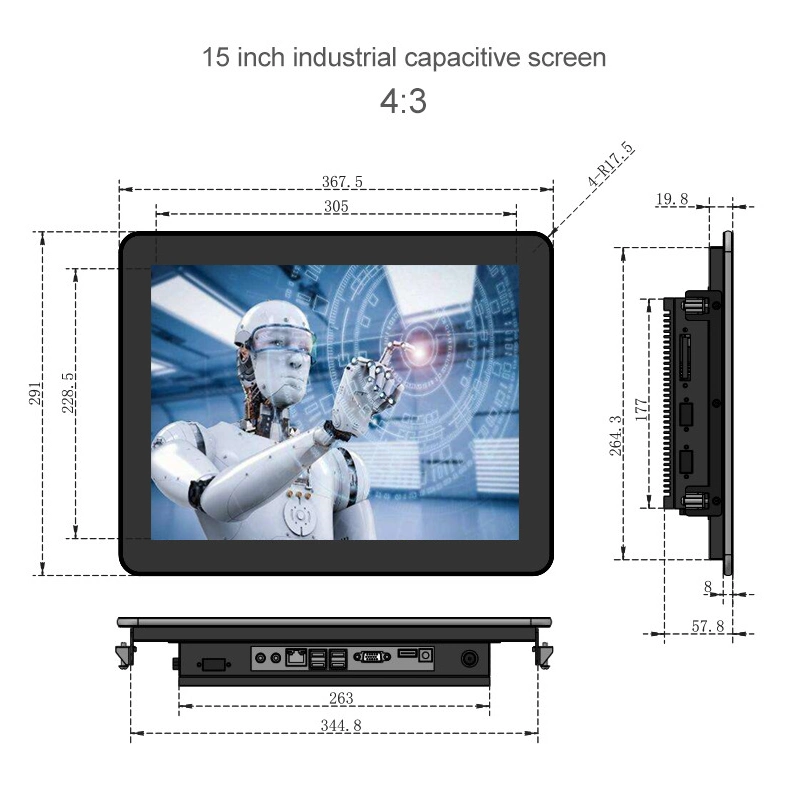 Plain IP65 Waterproof Display 15-Inch Capacitive Touch-Screen Industrial Control Panel for High-Temperature Scenarios