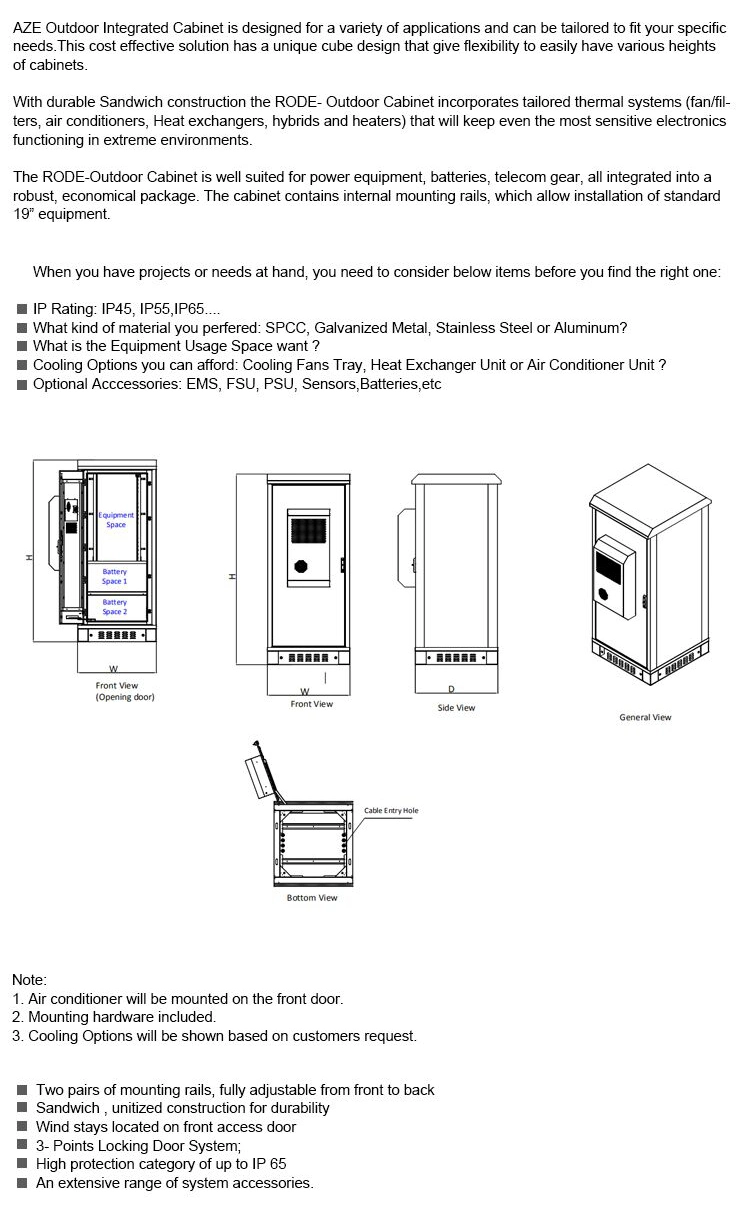 IP55 IP65 Waterproof Outdoor Rack Telecom Equipment Electrical Cabinet