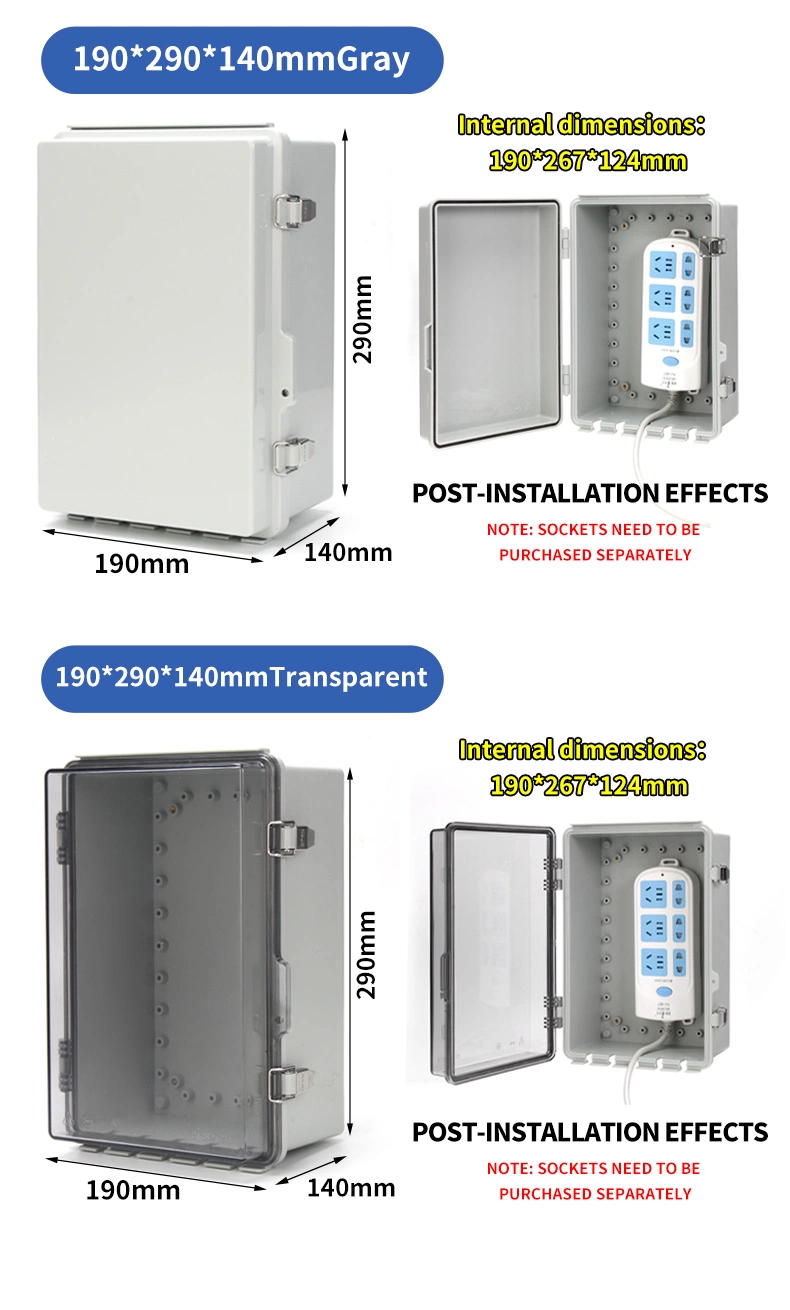 110*125*225mm Hinged Cover Stainless Steel Latch Power Junction Box, IP66 Waterproof DIY Electrical Enclosure, ABS Plastic