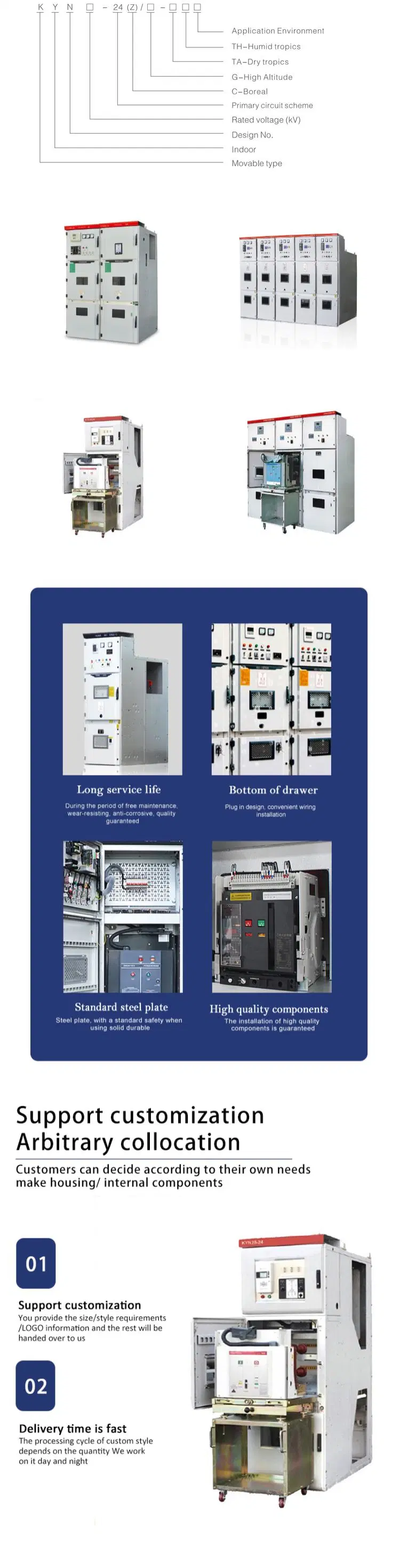 Customized 11kv 13.8kv 24kv Medium Voltage Removable Metal-Clad Air Insulated Main Switchboard Panel